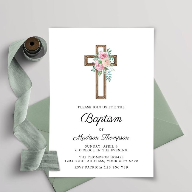 Floral Cross Baptism Invitation (Creator Uploaded)