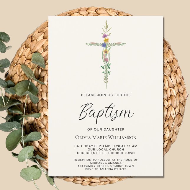 Floral Cross Baptism Invitation (Creator Uploaded)