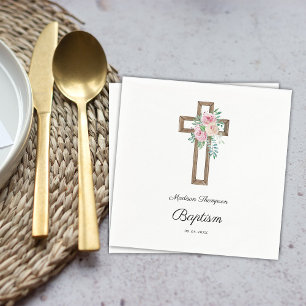 Floral Cross Baptism Napkin
