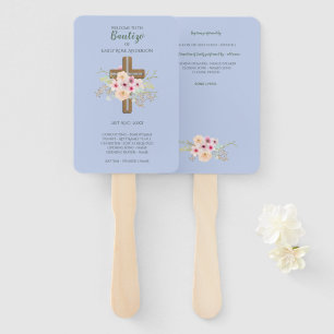 Floral Cross BAUTIZO Bautismo Baptism Program Hand Fan