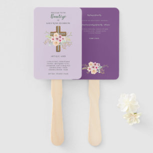 Floral Cross BAUTIZO Bautismo Baptism Program Hand Fan
