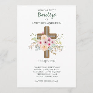 Floral Cross BAUTIZO Bautismo Baptism Program Programme