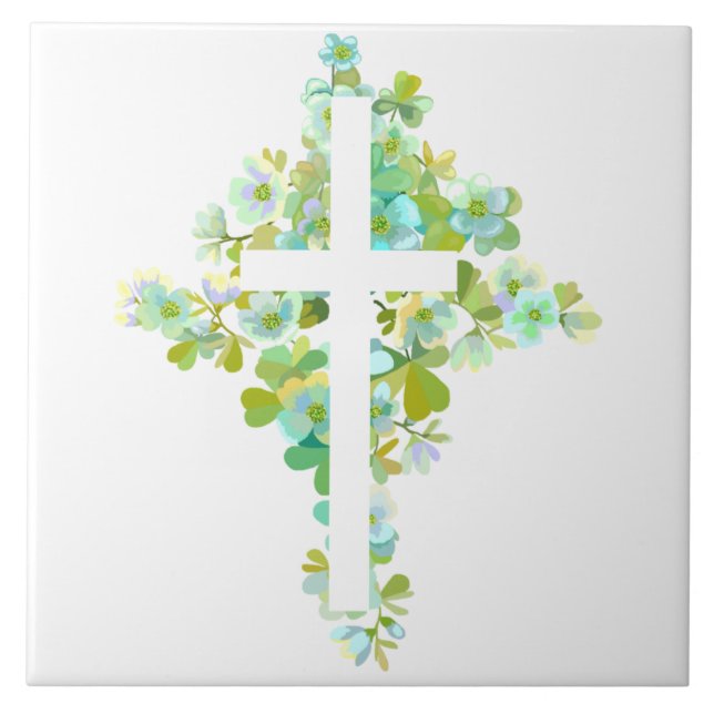 Floral Cross Ceramic Tile (Front)
