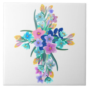 Floral Cross Ceramic Tile