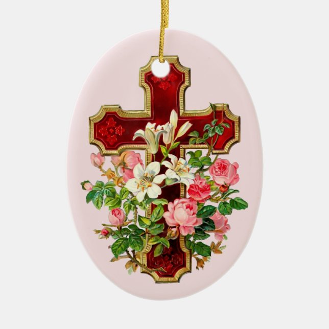 Floral Cross Ceramic Tree Decoration (Front)