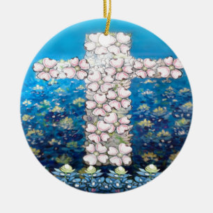 Floral Cross Ceramic Tree Decoration