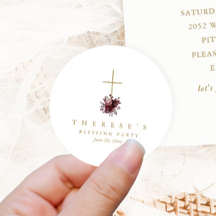 Floral Cross Christian Mother and Baby Blessing Classic Round Sticker