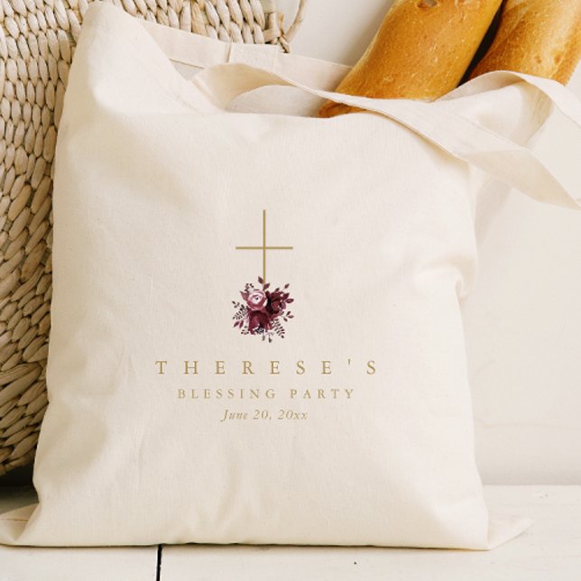 Floral Cross Christian Mother and Baby Blessing Tote Bag (Creator Uploaded)