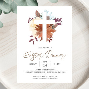 floral Cross Christian Spring Easter Dinner Invitation