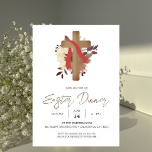floral Cross Christian Spring Easter Dinner Invitation