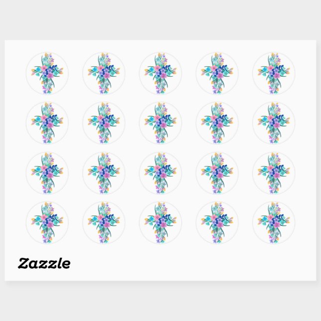 Floral Cross  Classic Round Sticker (Sheet)