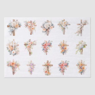 Floral Cross Clip-Art Elements Decoupage Tissue Paper