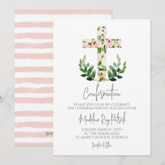Floral Cross Confirmation  Invitation
