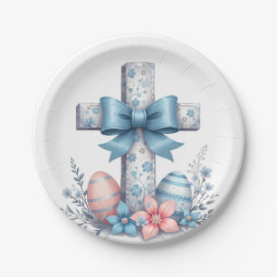Floral Cross Coquette Jesus Bow Christian Religion Paper Plate
