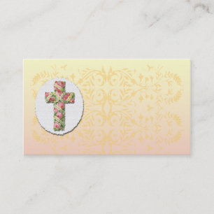 Floral Cross Creamy Peach Damask Template Business Card