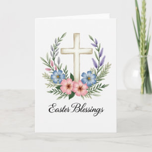 Floral Cross Easter Blessings Card