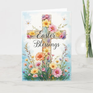 Floral Cross Easter Blessings  Holiday Card