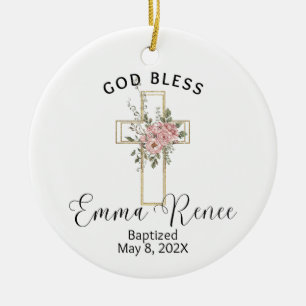 Floral Cross Elegant Personalized Baptism Girl Ceramic Tree Decoration