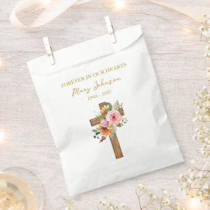 Floral Cross Funeral Favor Bag