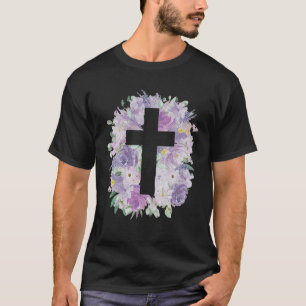 Floral Cross Happy Easter Day Flower Lover For Wom T-Shirt