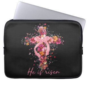 Floral Cross 'He Is Risen' Laptop Sleeve