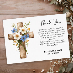 Floral Cross Memorial Modern Funeral Sympathy Thank You Card