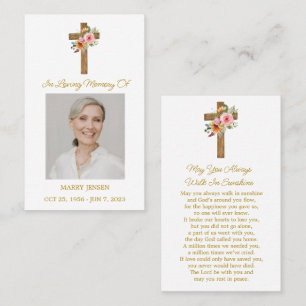 Floral Cross Memorial Photo Funeral Prayer Card