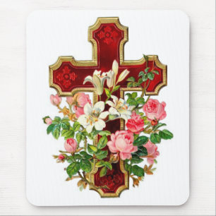Floral Cross Mouse Pad