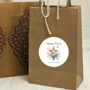 Floral Cross Pastel Watercolor Religious Easter Classic Round Sticker