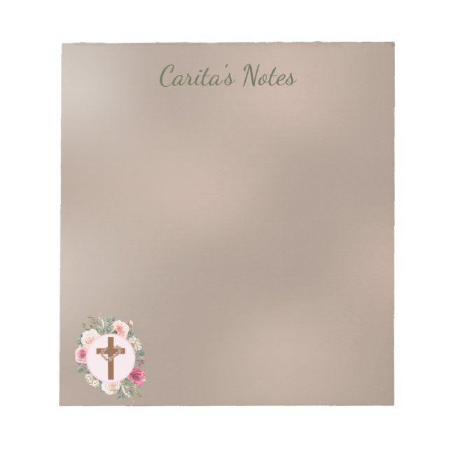 Floral Cross Personalised Notepad (Front)