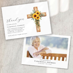 Floral Cross Photo Sympathy Funeral Memorial Thank You Card