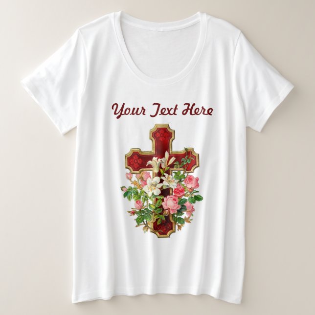 Floral Cross Plus Size T-Shirt (Design Front)