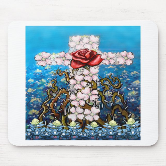 Floral Cross Rose Mouse Pad (Front)
