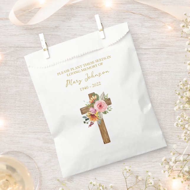 Floral Cross Seed Packet Funeral Favor Bag (Clipped)
