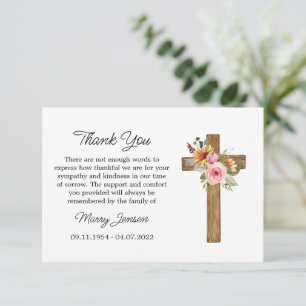Floral Cross Sympathy Thank You Card