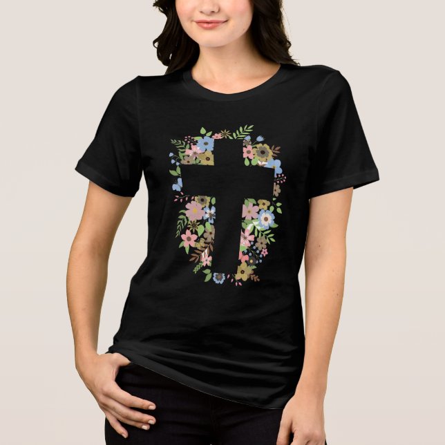 Floral Cross T-Shirt Tri-Blend Shirt (Front)