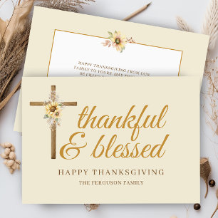 Floral Cross Thankful Blessed Happy Thanksgiving Holiday Card