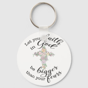 Floral cross with Christian quote  Key Ring