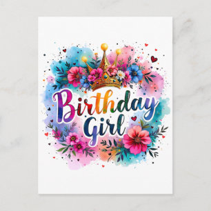 Floral Crown Birthday Girl Postcard
