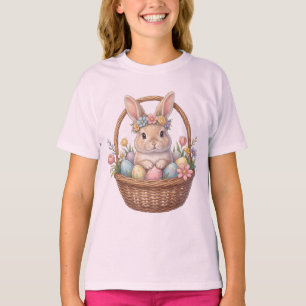Floral Crown Easter Bunny in Basket with Eggs  T-Shirt