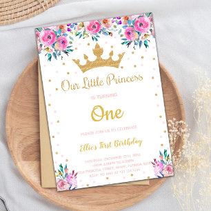 Floral Crown Glitter Princess Birthday Invitations