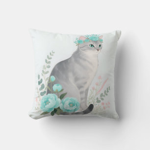 Floral Crown Grey Cat Cushion