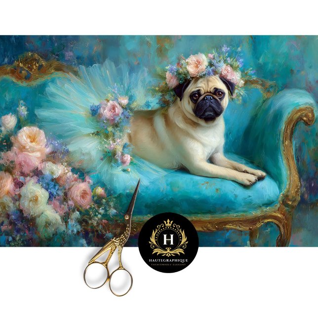 Floral Crown Pug in Ballerina Tutu Decoupage Tissue Paper (Creator Uploaded)