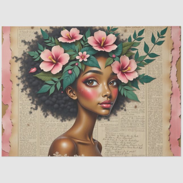 Floral Crown Woman Portrait  Decoupage Tissue Paper (Front)