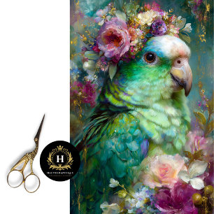 Floral-Crowned Parrot in Bloom Decoupage Tissue Paper