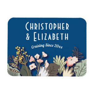 Floral Cruise Ship Door Finder Blue Monogram Magnet
