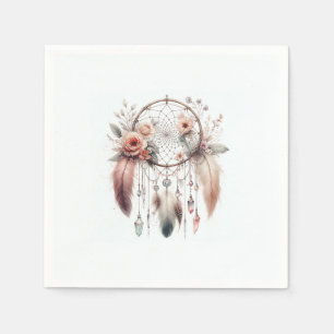 Floral Crystal Feather Dreamcatcher Boho Sweet 16 Napkin