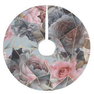 Floral crystal geometry, watercolor light backgrou brushed polyester tree skirt
