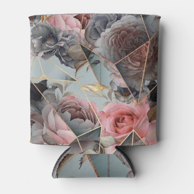 Floral crystal geometry, watercolor light backgrou can cooler (Front)