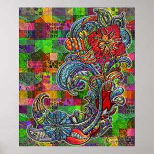 Floral Curls Abstract Modern Art Poster